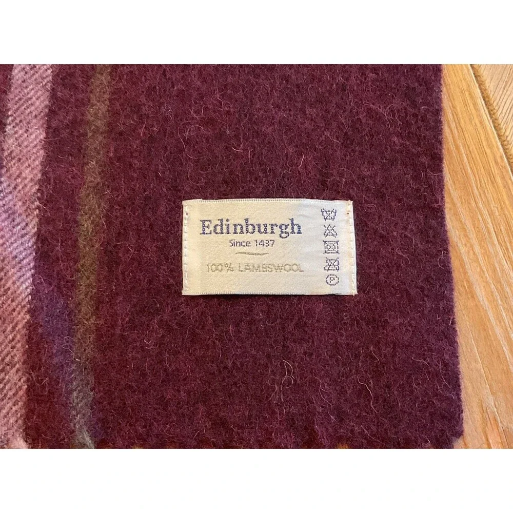 Edinburgh 100% Lambswool Fringe Scarf Classic Preppy Fall Winter Plum/Gray/Blue‎
